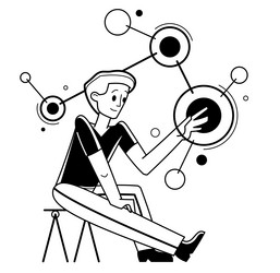 creative worker doing some job and creating vector image