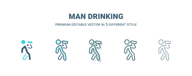 man drinking icon in 5 different style outline vector image