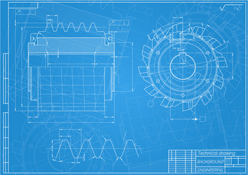 Mechanical engineering drawings on blue background