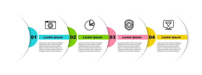 set line browser setting pie chart infographic vector image