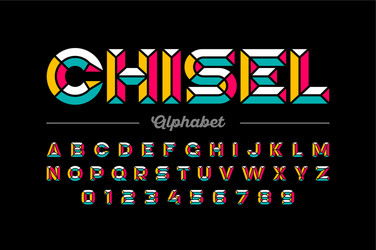 retro style chisel font colorful alphabet letters vector