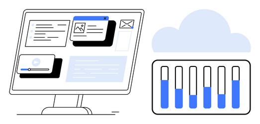 cloud data management dashboard with visual vector image