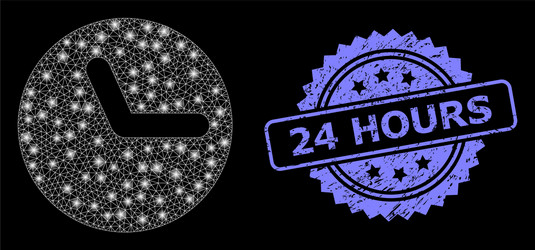 Rubber 24 hours stamp and bright web net clock vector