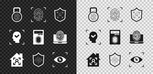Set fingerprint with lock shield face recognition vector