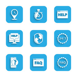 set shield browser faq label with text clock 24 vector image