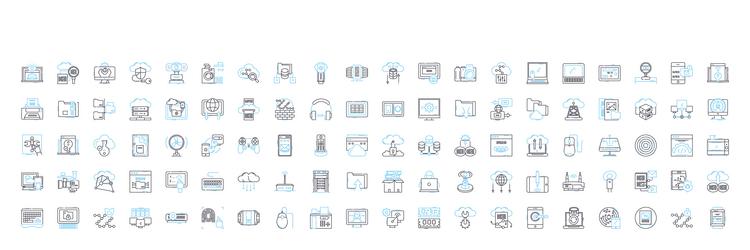 technology networking line icons set vector