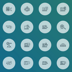 search icons line style set with page rank badge vector image
