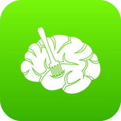 fork is inserted into the brain icon digital green vector image