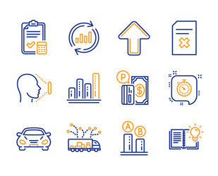 graph chart truck delivery and timer icons set vector image