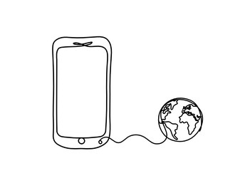 Abstract mobile handset with globe as line vector