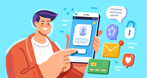 user interacts with applications on mobile device vector image