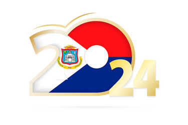 Year 2024 with sint maarten flag pattern vector