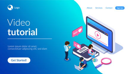 Isometric online learning concept video tutorials vector