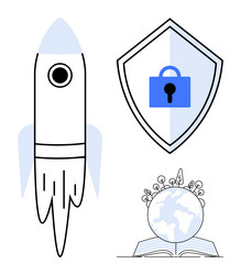 rocket launch cyber security shield and open vector image