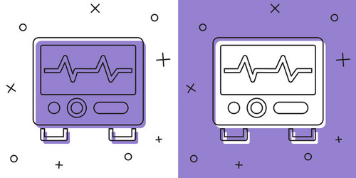 set computer monitor with cardiogram icon isolated vector image