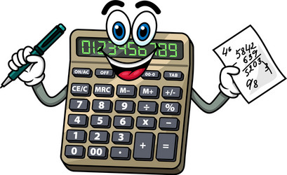 Smiling Calculator Character with Pen vector image