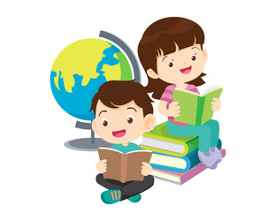 Happy children reading book back to school vector