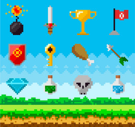 Pixel art game background with reward object vector