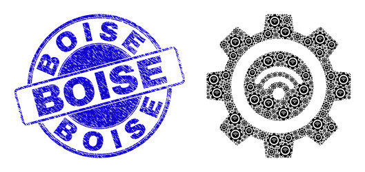 Textured boise seal and wifi smart gear recursion vector