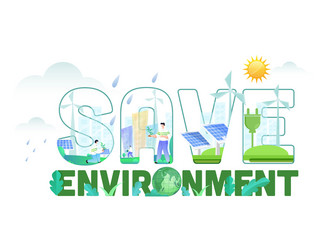 save environment text with earth globe paper vector