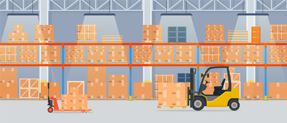 Warehouse interior with cardboard boxes vector