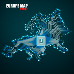 abstract europe map with cpu glowing circuit vector image