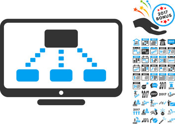 Hierarchy monitoring icon with 2017 year bonus vector