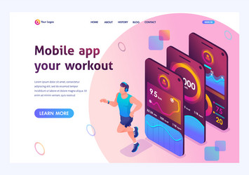 isometric concept the mobile app tracks a person vector