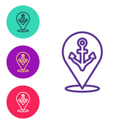 Set line map pointer with anchor icon isolated vector