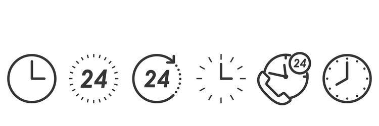 Set time and clock icons in thin line style vector