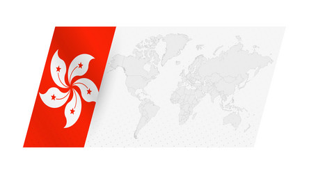 world map in modern style with flag of hong kong vector image