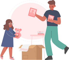 Dad and his daughter packing boxes in room family vector