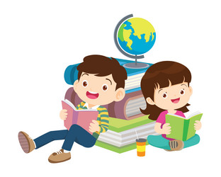 Happy children reading book back to school vector