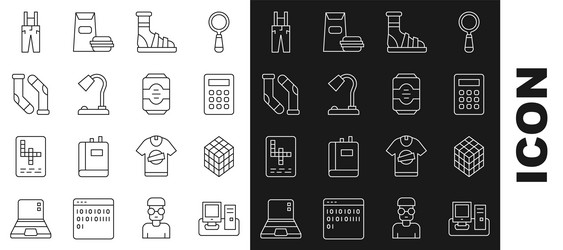set line monitor with keyboard rubik cube vector image