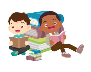 Happy children reading book back to school vector