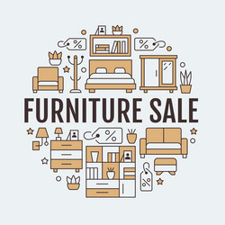 Furniture sale banner with flat line vector