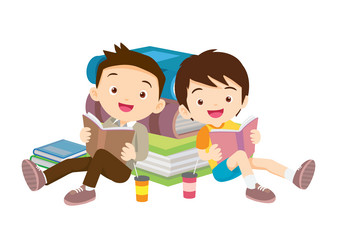 happy children reading book back to school vector