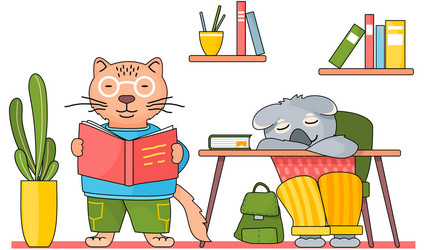 Smart active pupil or teacher cat reading a book vector