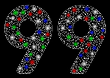 bright mesh 2d 99 digits text with flash spots vector image