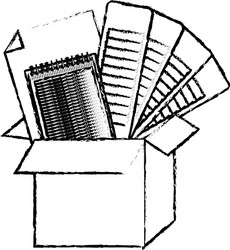cardboard box and color palette guide notebook vector image