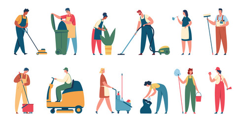 Cleaning staff team in office Royalty Free Vector Image