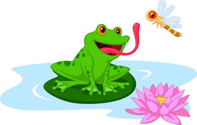 Cute cartoon frog catching dragonfly vector