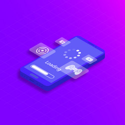 Isometric mobile loading process with icons vector