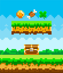 pixel game interface layout design with coin leaf vector image