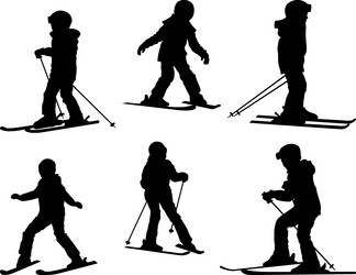Child Skiing Silhouettes - Winter Sport Vector Image
