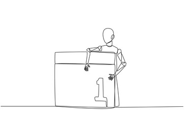 continuous one line drawing robot hugging desk vector