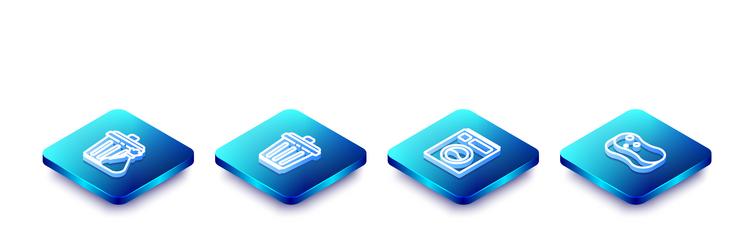 set isometric line trash can and garbage bag vector image