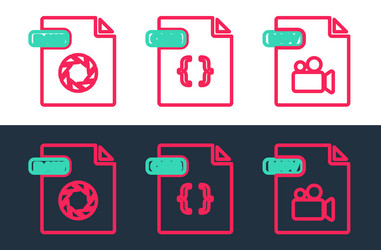 set line mov file document raw and css icon vector image