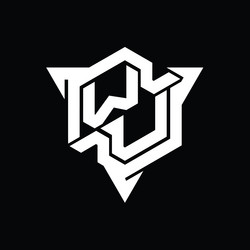 wu logo monogram hexagon shape with triangle vector image