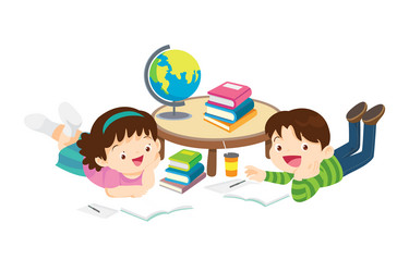 Happy children reading book back to school vector